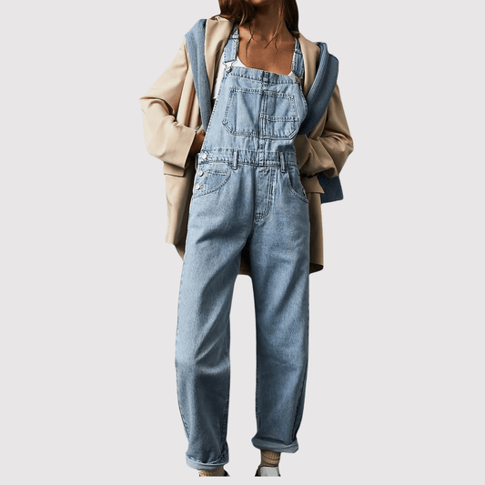 Women's Overalls – Wide-Leg Denim Bib with Buckle Straps