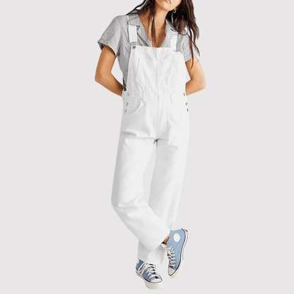 Women's Overalls – Wide-Leg Denim Bib with Buckle Straps
