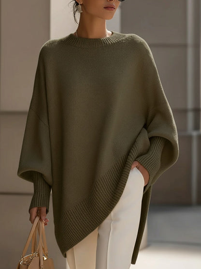 Women's Oversized Poncho – Asymmetric Hem & Knit Style