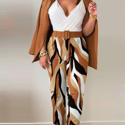 Women's Pant Suit – Belted Blazer & Slim-Fit Pants