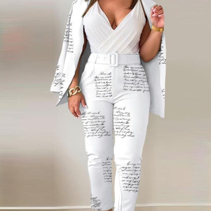Women's Pant Suit – Belted Blazer & Slim-Fit Pants
