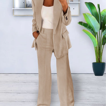 Women's Pant Suit – Longline Blazer & Wide-Leg Pants