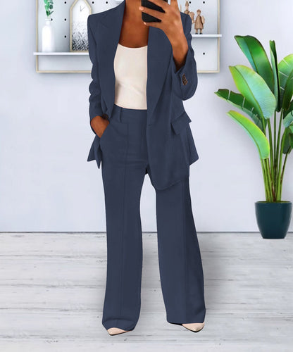 Women's Pant Suit – Longline Blazer & Wide-Leg Pants