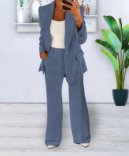 Women's Pant Suit – Longline Blazer & Wide-Leg Pants