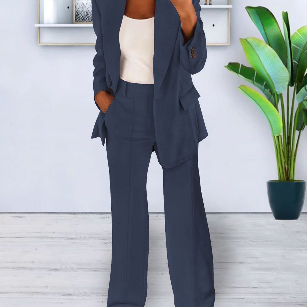 Women's Pant Suit – Longline Blazer & Wide-Leg Pants