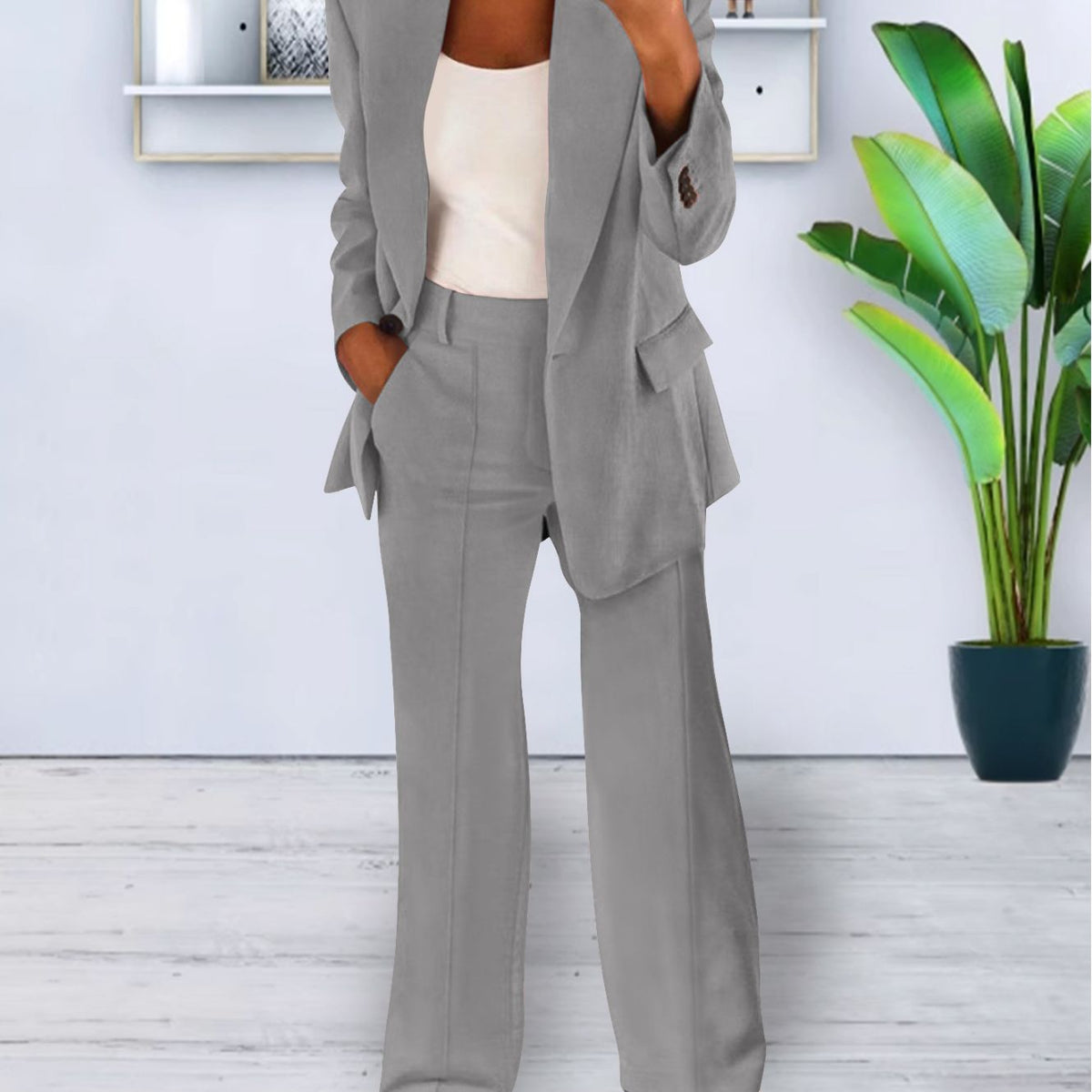 Women's Pant Suit – Longline Blazer & Wide-Leg Pants