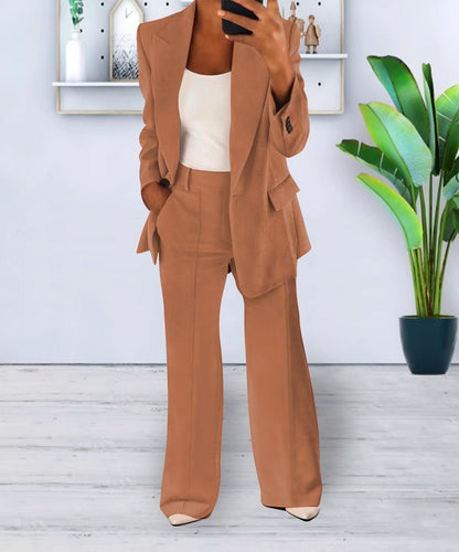 Women's Pant Suit – Longline Blazer & Wide-Leg Pants
