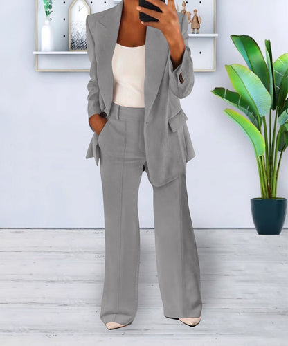 Women's Pant Suit – Longline Blazer & Wide-Leg Pants