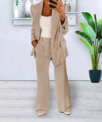 Women's Pant Suit – Longline Blazer & Wide-Leg Pants