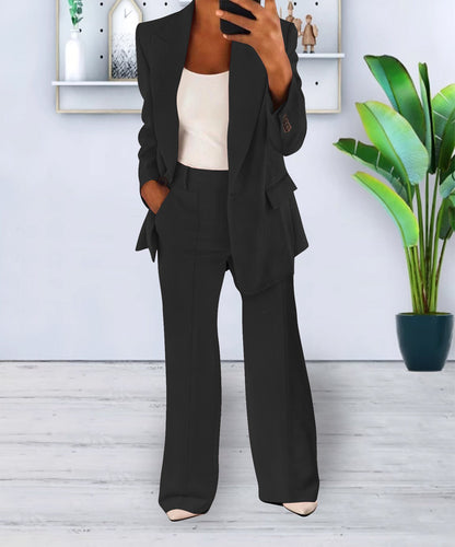 Women's Pant Suit – Longline Blazer & Wide-Leg Pants