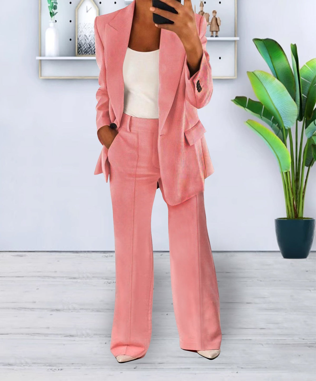 Women's Pant Suit – Longline Blazer & Wide-Leg Pants