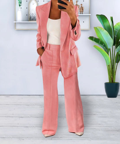 Women's Pant Suit – Longline Blazer & Wide-Leg Pants