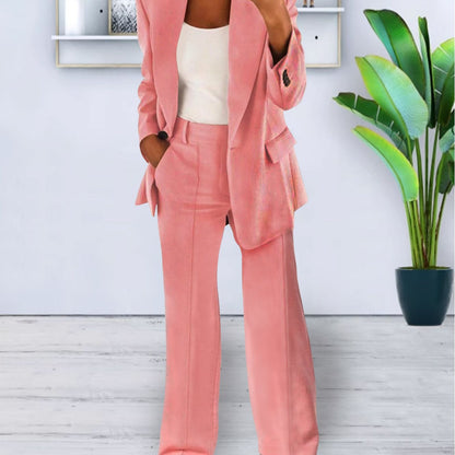 Women's Pant Suit – Longline Blazer & Wide-Leg Pants