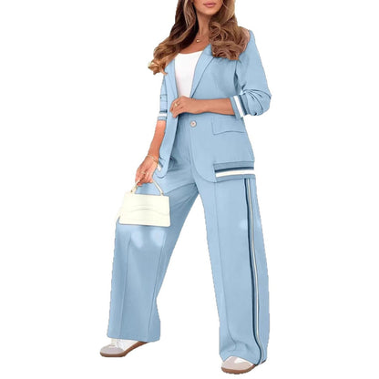 Women's Pant Suit – Wide-Leg Pants & Contrast Side Stripes
