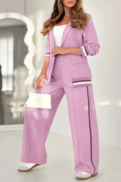 Women's Pant Suit – Wide-Leg Pants & Contrast Side Stripes