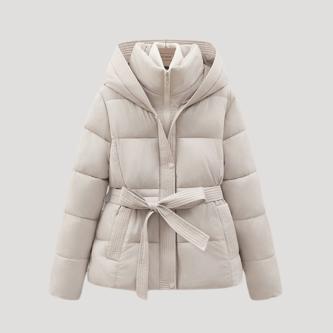 Women's Puffer Jacket – Belted Hooded Short Winter Style