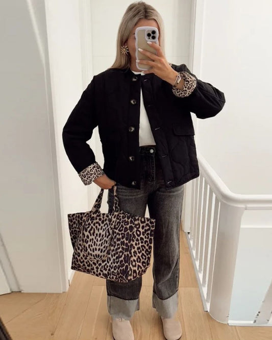 Women's Quilted Jacket – Leopard Print Details
