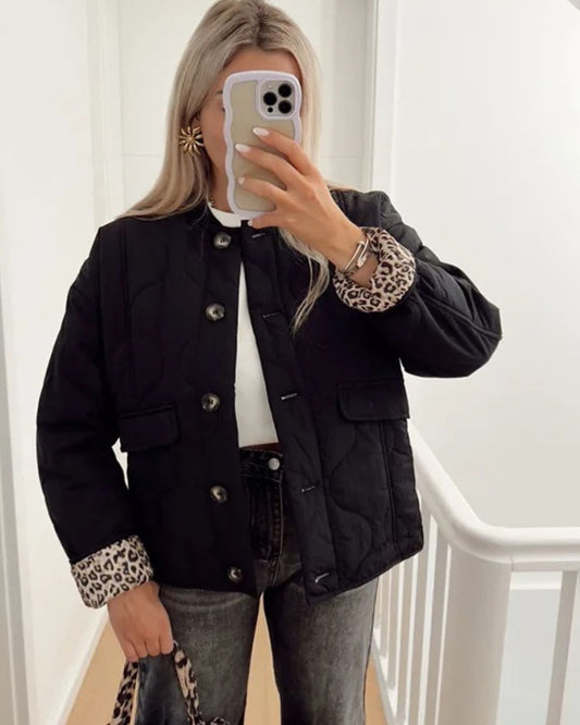 Women's Quilted Jacket – Leopard Print Details