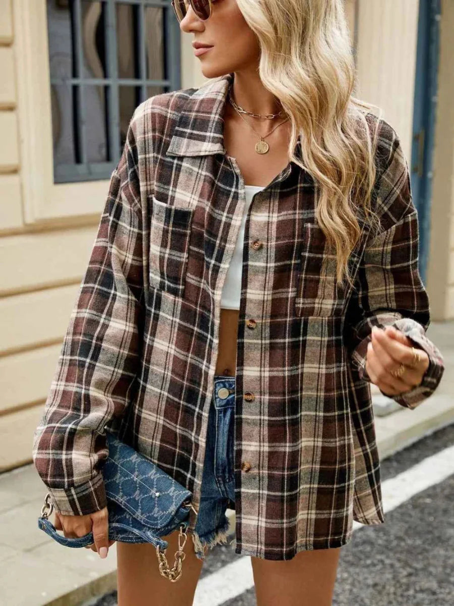 Women's Shacket – Plaid Button-Front Casual Style