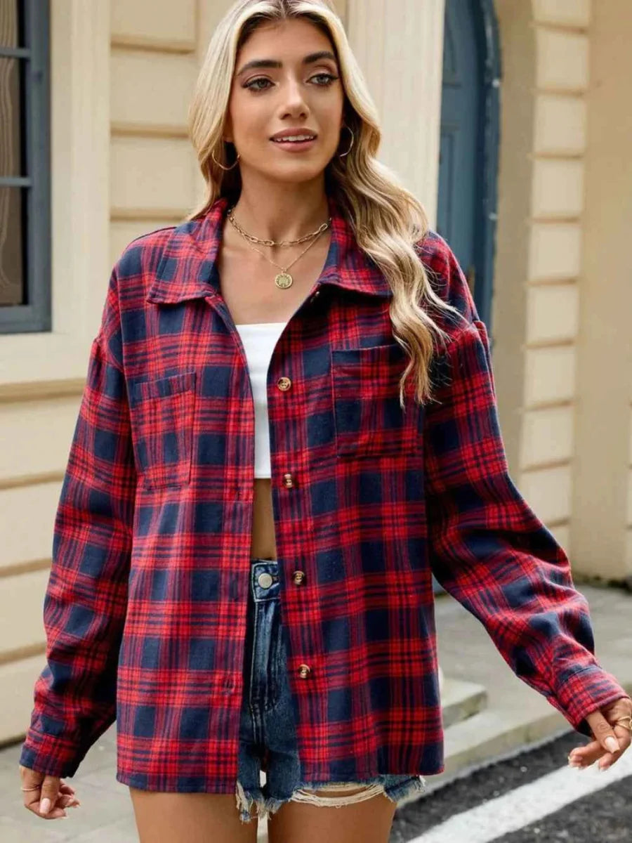 Women's Shacket – Plaid Button-Front Casual Style