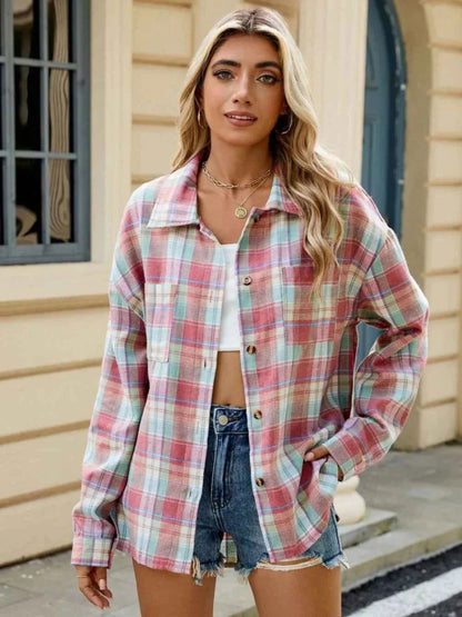 Women's Shacket – Plaid Button-Front Casual Style