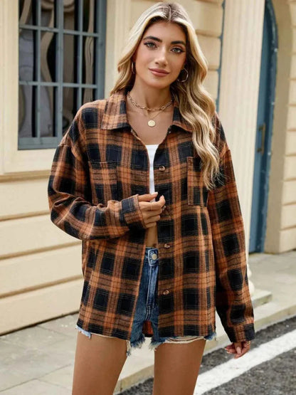 Women's Shacket – Plaid Button-Front Casual Style