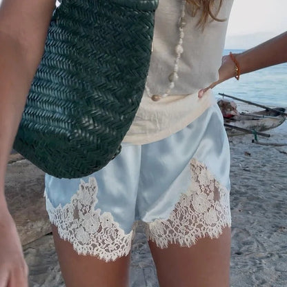 Women's Shorts – High-Waisted Lace Trim Lounge Shorts