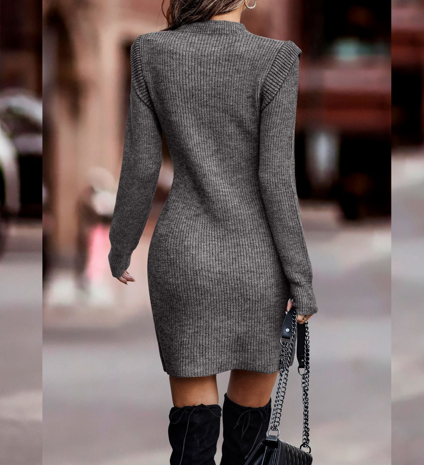 Women's Sweater Dress – Ribbed Long Sleeve Mini
