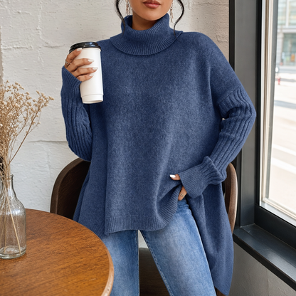 Women's Sweater – Oversized Turtleneck Knit Pullover
