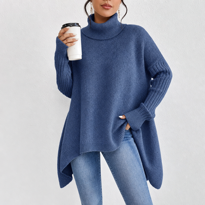 Women's Sweater – Oversized Turtleneck Knit Pullover