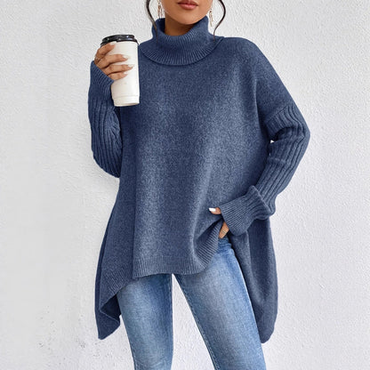 Women's Sweater – Oversized Turtleneck Knit Pullover