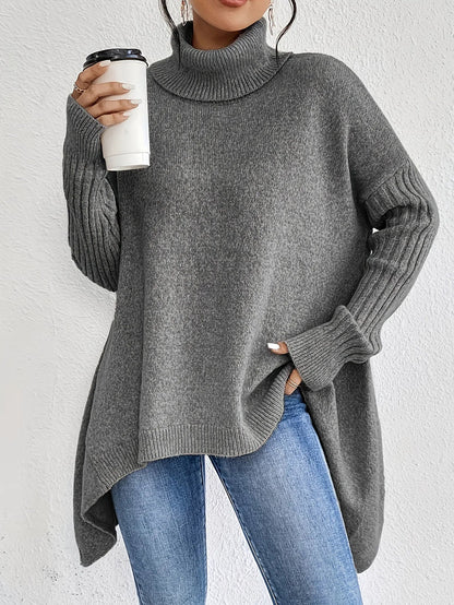 Women's Sweater – Oversized Turtleneck Knit Pullover