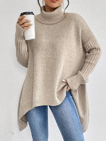 Women's Sweater – Oversized Turtleneck Knit Pullover