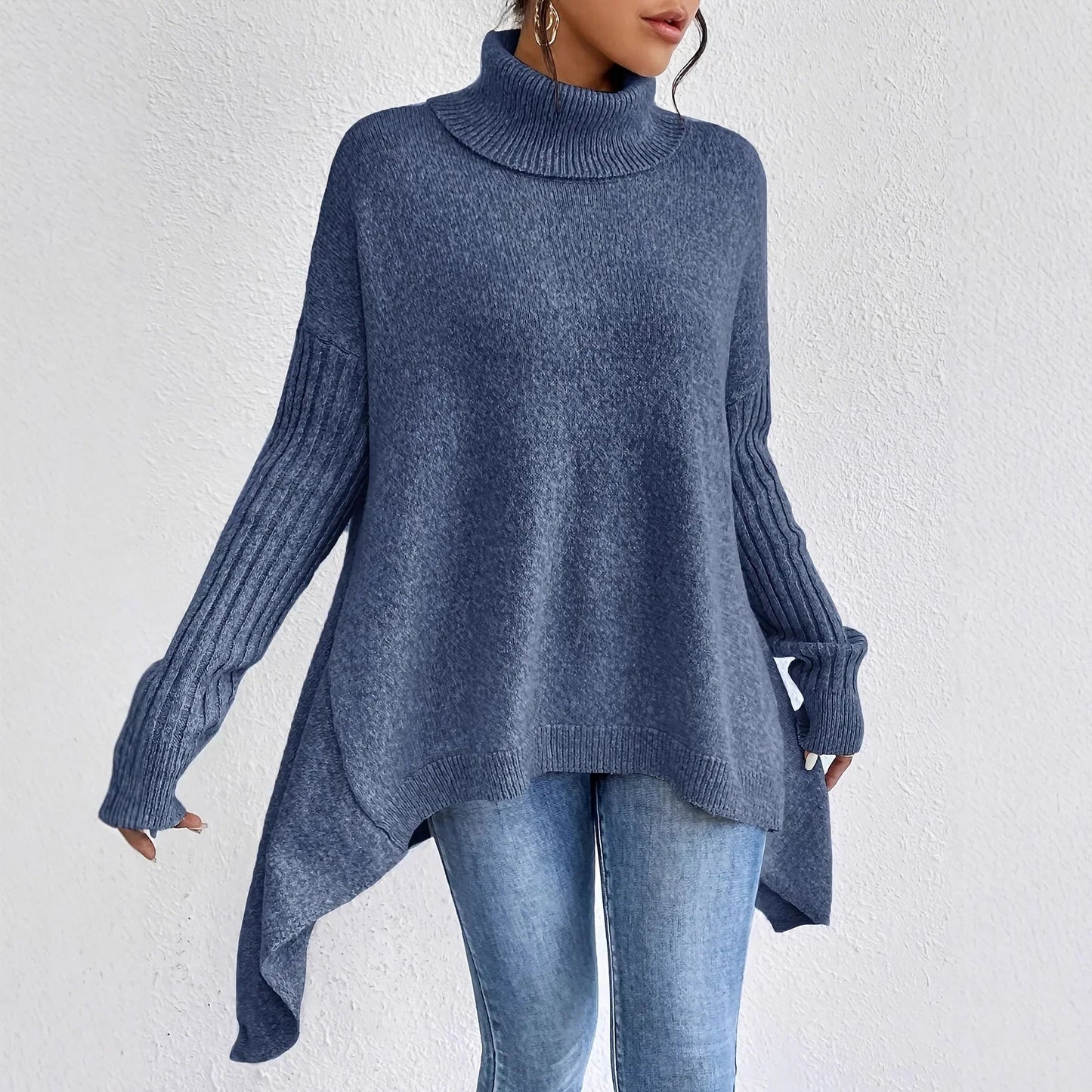 Women's Sweater – Oversized Turtleneck Knit Pullover