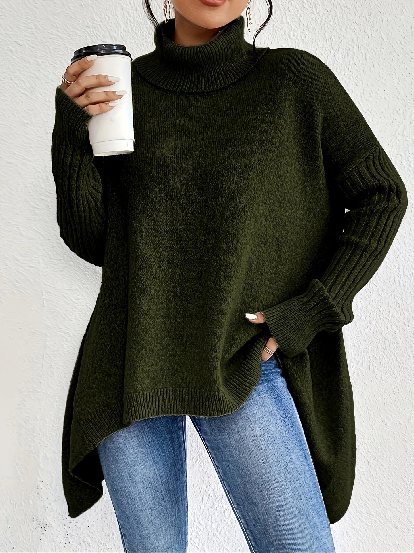Women's Sweater – Oversized Turtleneck Knit Pullover