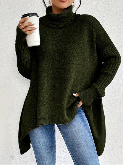 Women's Sweater – Oversized Turtleneck Knit Pullover