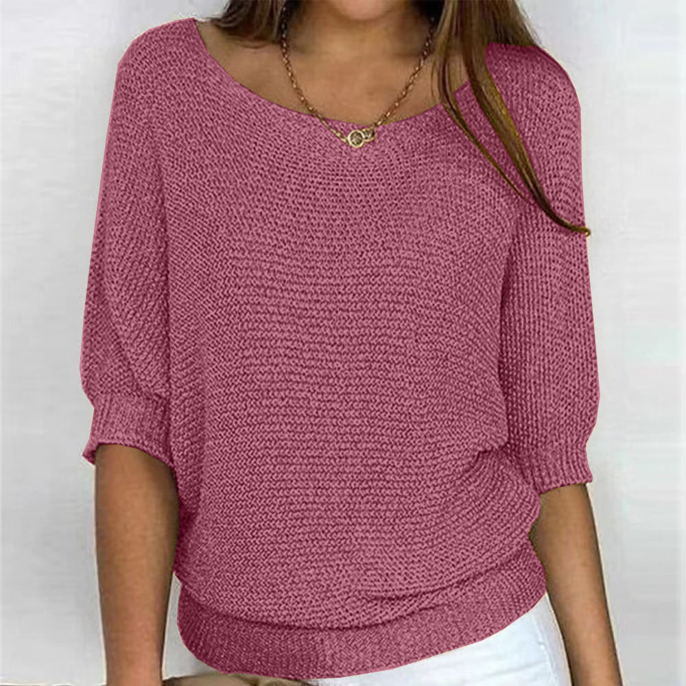 Women's Sweater – Relaxed Knit with Three-Quarter Sleeves