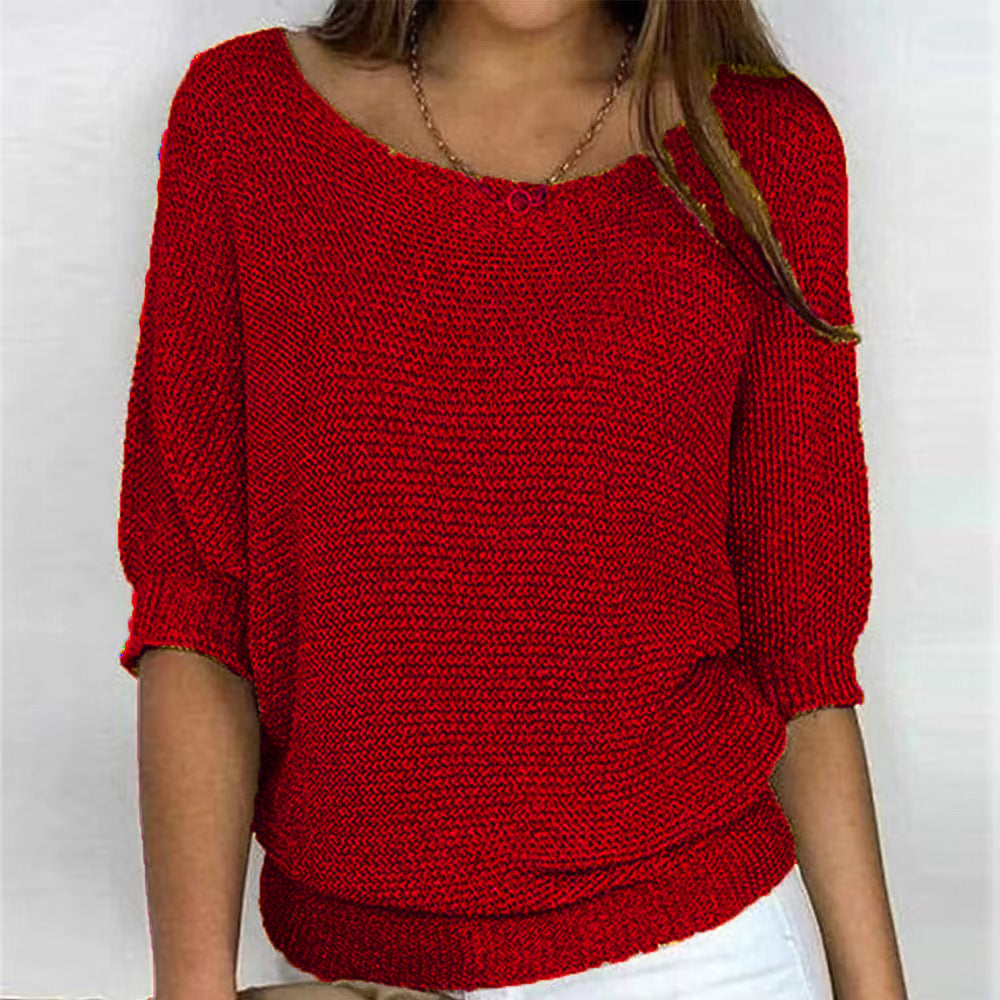 Women's Sweater – Relaxed Knit with Three-Quarter Sleeves