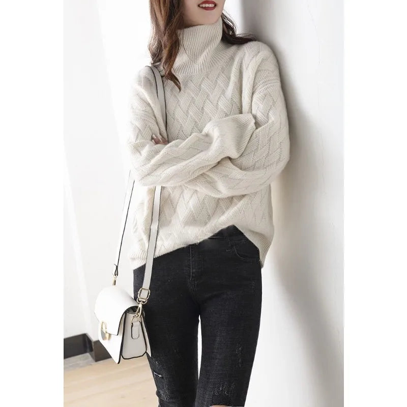 Women's Sweaters – Cable Knit Turtleneck Pullover