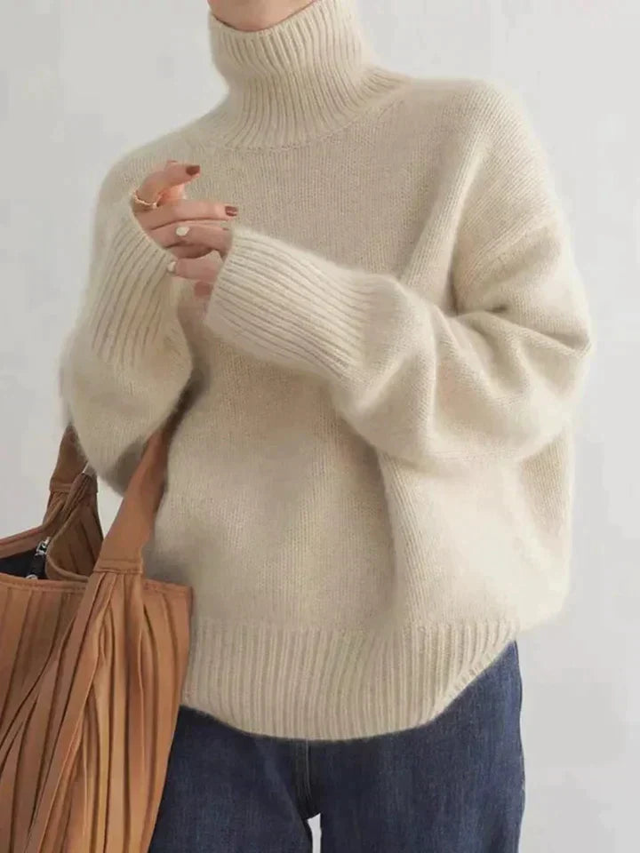 Women's Sweaters – Oversized Turtleneck Knit Pullover