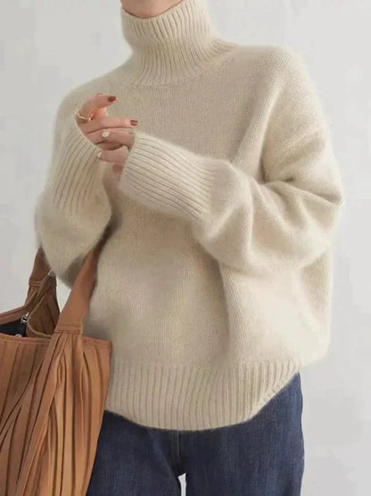 Women's Sweaters – Oversized Turtleneck Knit Pullover