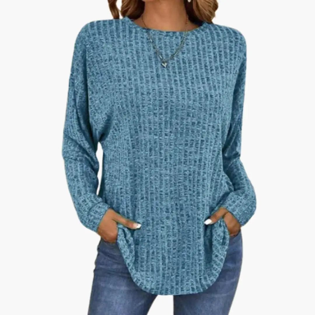 Women's Sweaters – Ribbed Round Neck Knit Sweater