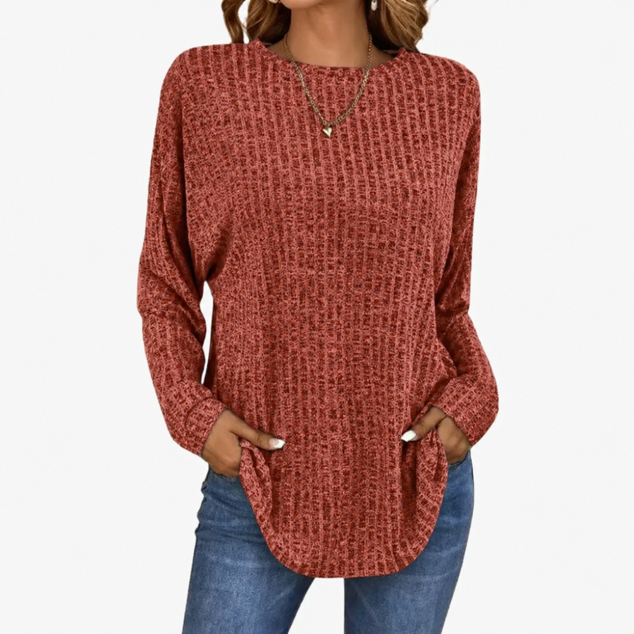 Women's Sweaters – Ribbed Round Neck Knit Sweater