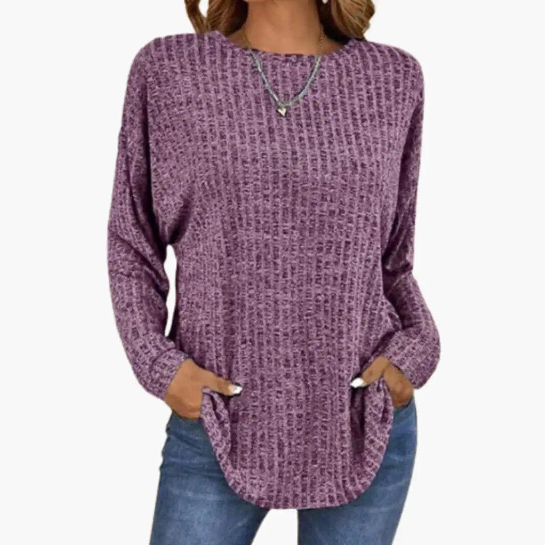 Women's Sweaters – Ribbed Round Neck Knit Sweater