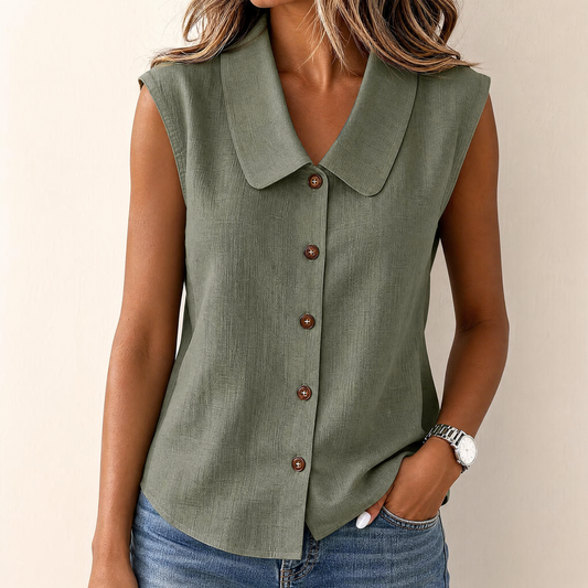 Women's Top – Sleeveless Collared Button-Front Style