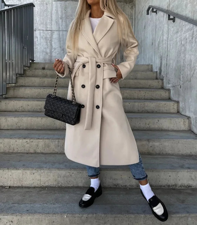 Women's Trench Coat – Double-Breasted Belted Coat