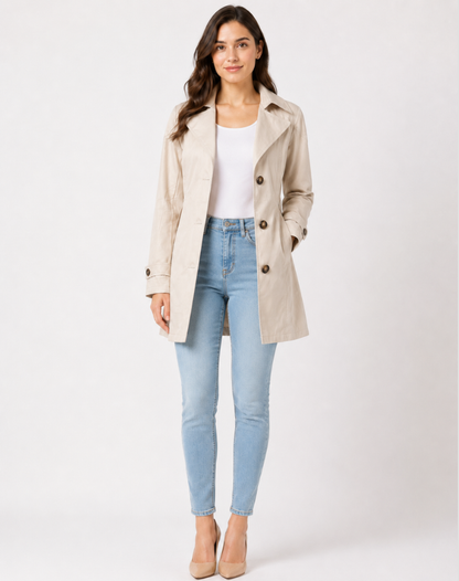 Women's Trench Coat – Short Classic Button-Front Style
