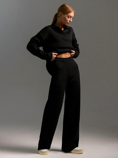 Women's Two Piece Set – Polo Top & Wide-Leg Pants