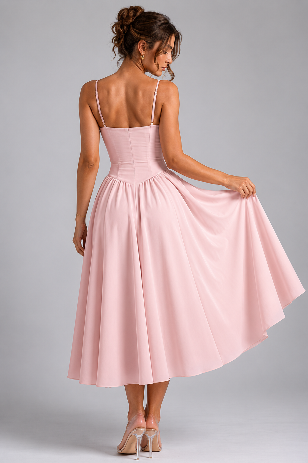 Women's Wedding Guest Dress – Corset Midi Dress with Full Skirt