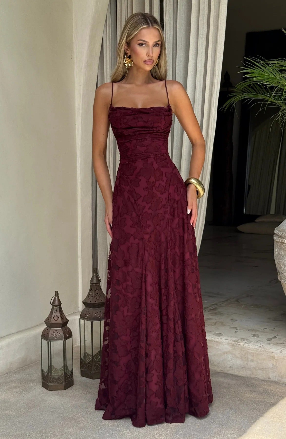 Women's Wedding Guest Dress – Floral Sleeveless Maxi Dress